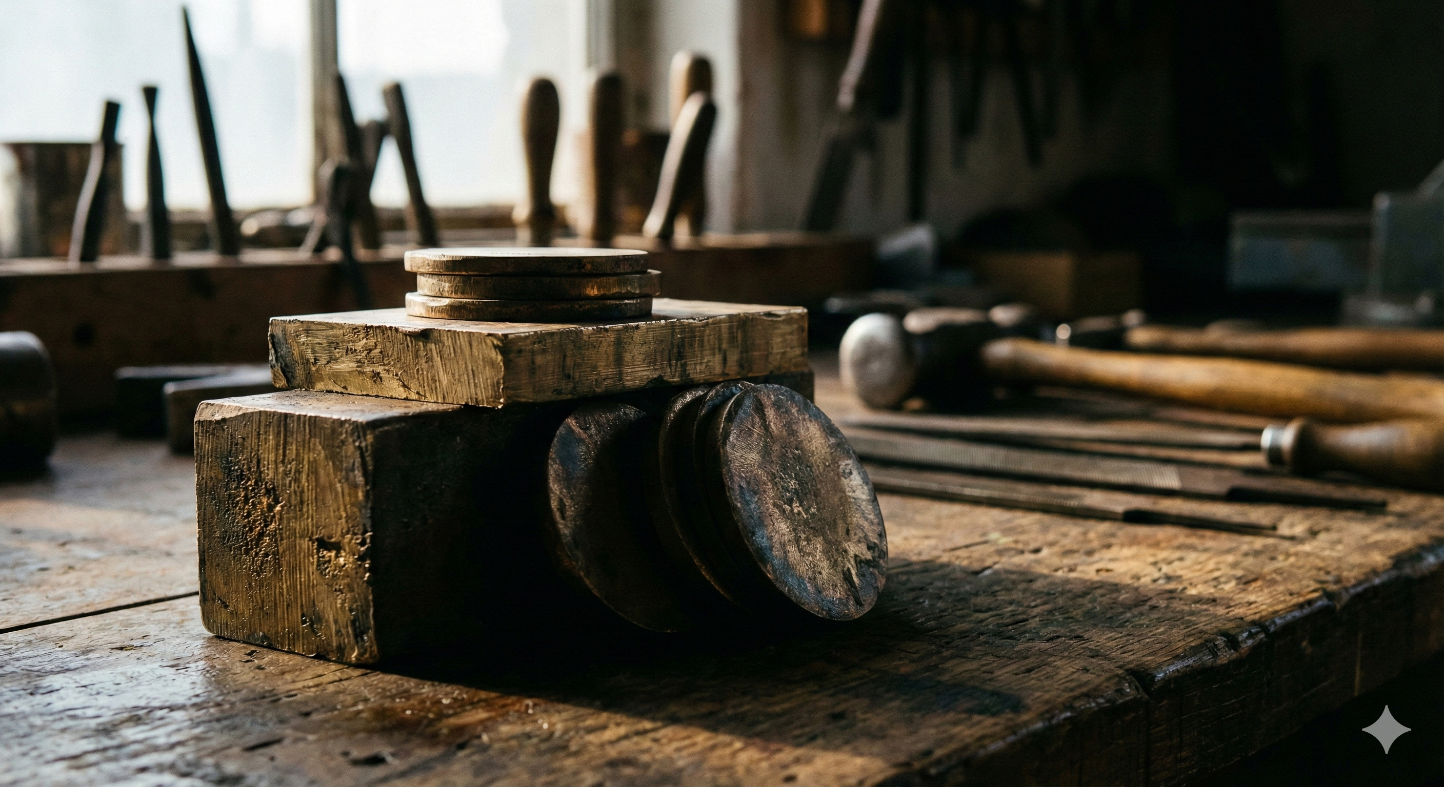 Close-up of raw solid brass material and planchets
